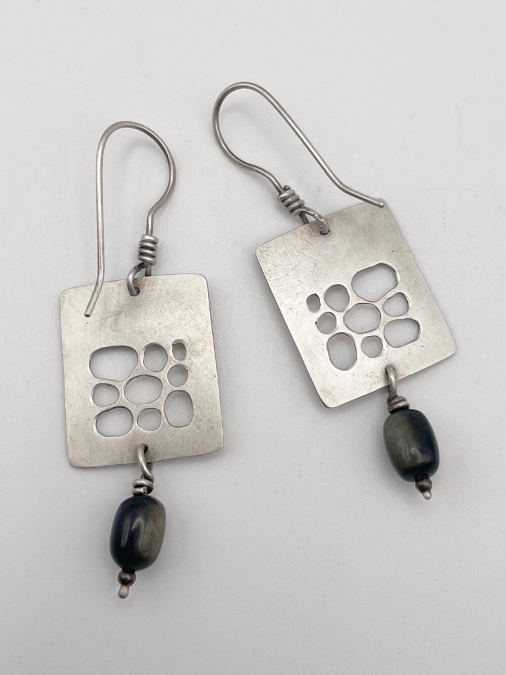 Sterling Silver 925 Earrings with Gold Sheen Obsidian Beads - Picture 3 of 4